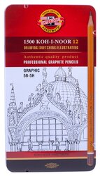 KOH-I-NOOR Набор чернографитных карандашей 1500 Graphic, 12 штук 5B-5H (1502012009PLRU)