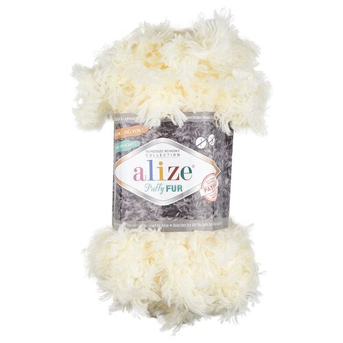 Пряжа ALIZE Puffy fur, 100% микрополиэстер, 6 м*100 г, 6113 экрю, 1 шт