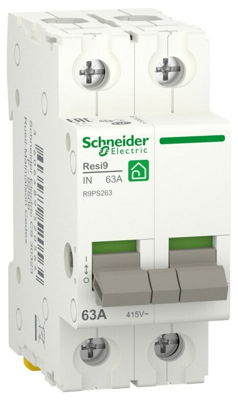 Рубильник модульный Schneider Electric Resi9 2 полюса 63A ширина 2 DIN-модуля