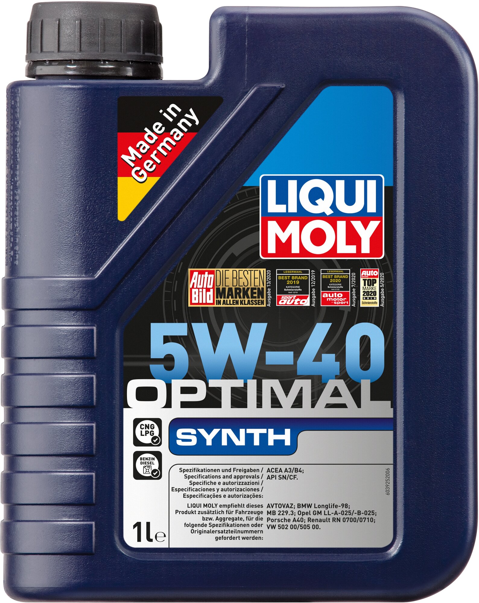 3925 LiquiMoly НС-синтетическое моторное масло Optimal Synth 5W-40 1л