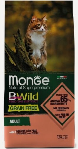 Изображение товара Сухой корм для кошек Monge Cat BWild GRAIN FREE из лосося, беззерновой 1,5 кг