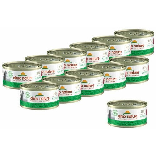 Almo Nature Консервы для Кошек с Тунцом и Сладкой кукурузой (HFC Adult Cat Tuna&Sweet Corn) 0,07 кг х 12 шт. almo nature консервы для кошек с тунцом и мальками hfc adult cat tuna