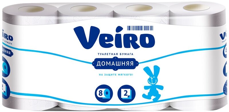 Бумага туалетная Veiro "Домашняя" 2-х слойн, 8шт, тиснение, белая
