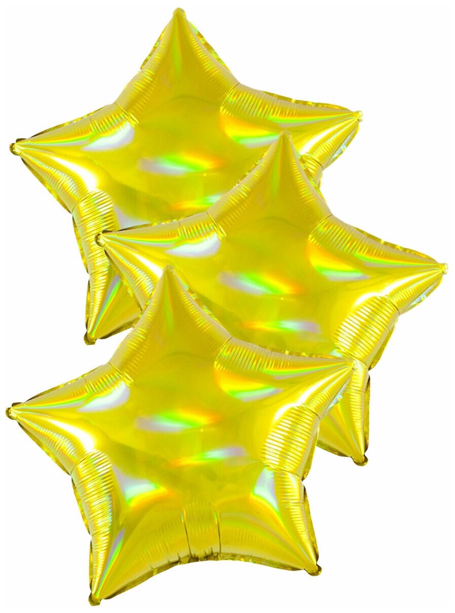 Воздушные шары фольгированные Riota Звезды Перламутровый блеск, золотые, голография, 46 см, набор 3 шт