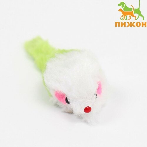 Игрушка для кошек Малая мышь двухцветная, 5 см, белая/зелёная