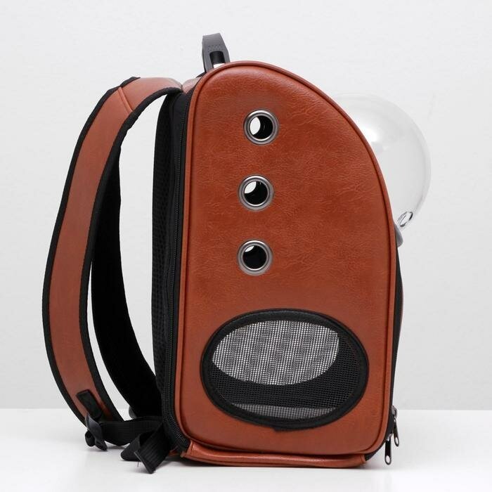 Рюкзак для переноски кошек и собак с окном для обзора «Элеганс», 32 х 18 х 37 см, коричневый - фотография № 2