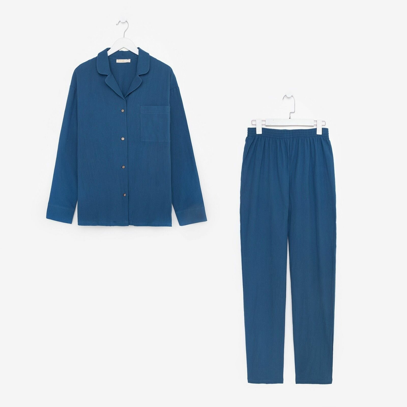 Пижама женская (рубашка и брюки) KAFTAN "Basic" р.48-50, синий - фотография № 1