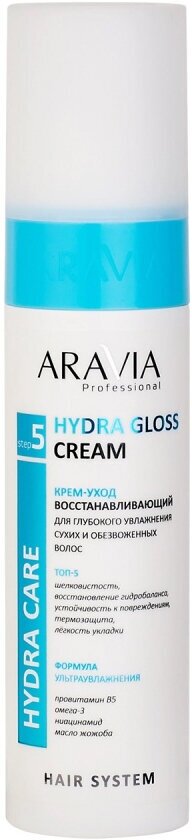 Крем-уход ARAVIA PROFESSIONAL восстанавливающий для глубокого увлажнения сухих, обезвоженных волос Hydra Gloss Cream, 250 мл