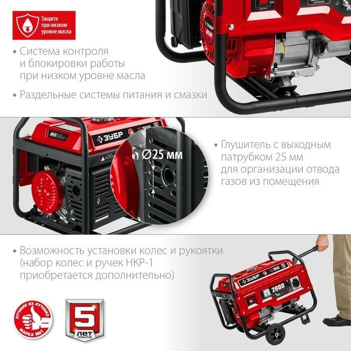 Бензиновый генератор Зубр СБ-2800, 220 В, 2.8кВт - фотография № 4