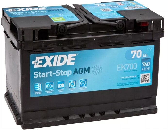 Аккумулятор автомобильный Exide Micro-Hybrid AGM EK 700 6СТ-70 обр. 278x175x190