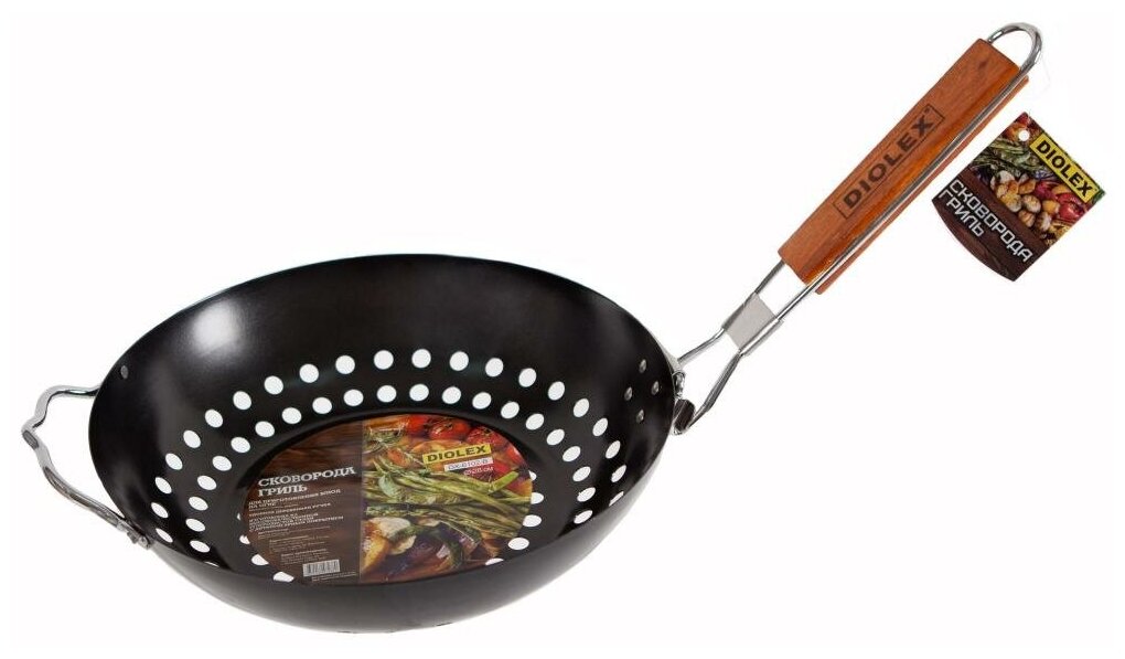 Изображение Решетка-гриль Diolex DX-P6102-B (Cковорода) для барбекю круглая d 28 cm (со складывающейся ручкой)