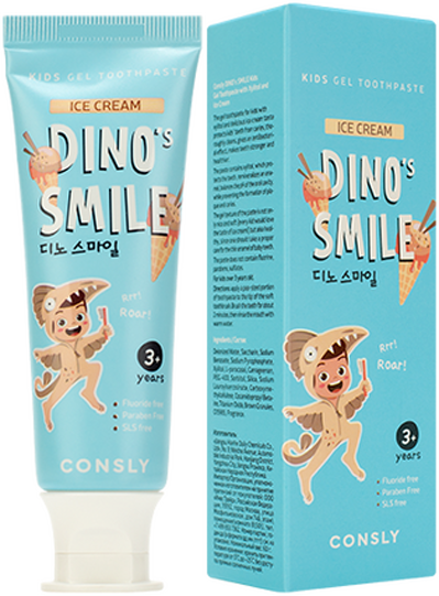 Детская гелевая зубная паста DINOs SMILE c ксилитом и вкусом пломбира, 60г, Consly