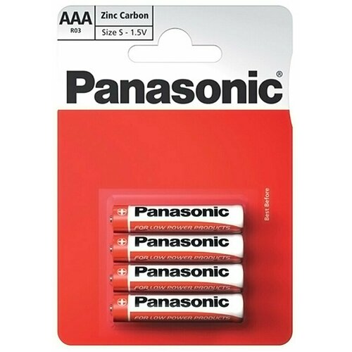 Батарейка Panasonic, ААА (LR03, R3), Zinc-carbon, солевая, 1.5 В, блистер, 4 шт