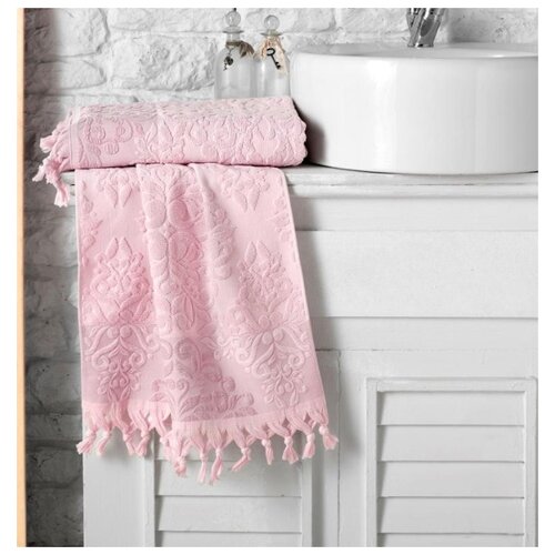 фото Полотенце махровое "karna" жаккард с бахромой ottoman ; розовый ; размер: 70 х 140