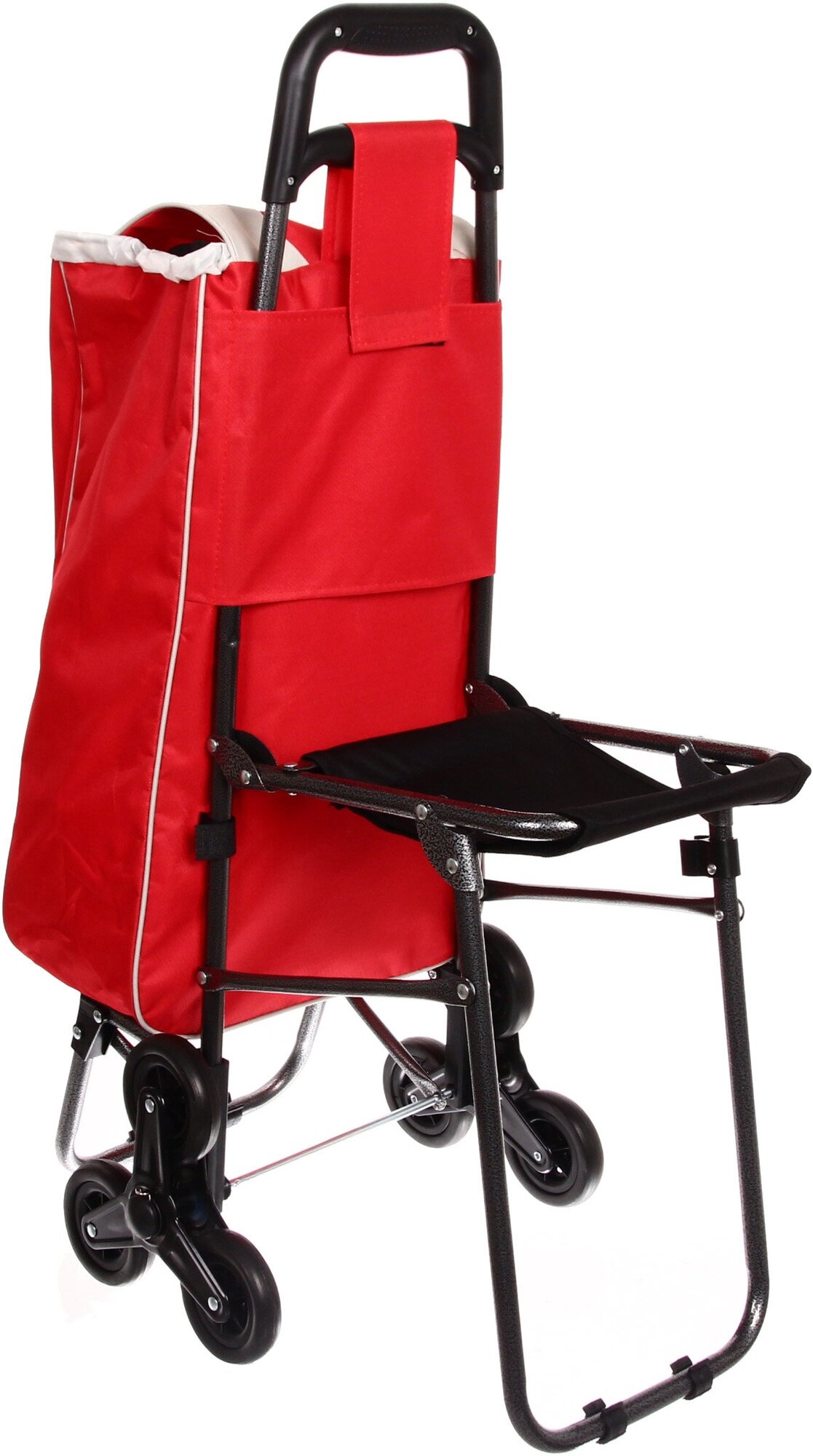 Тележка хозяйственная с сумкой и откидным стулом (90,5*34*56см, 6 колес) цветная 008A - фотография № 7
