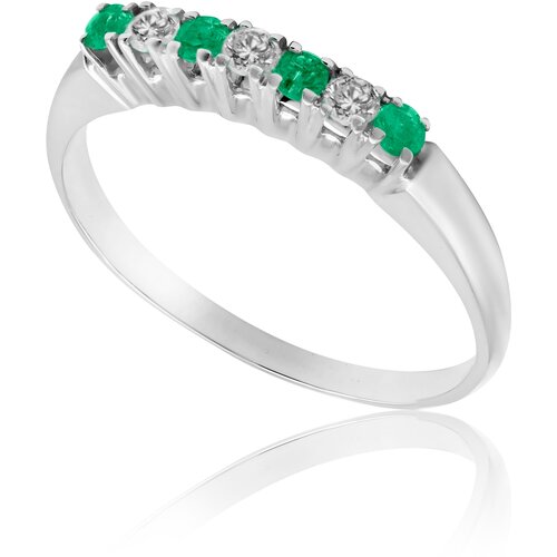 Кольцо помолвочное 1RBC, белое золото, 585 проба, изумруд, бриллиант, размер 16.75, бесцветный, зеленый