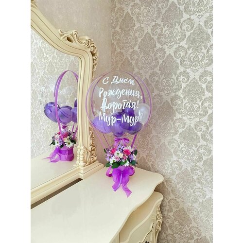 Букет в коробке / Хризантемы и розы / Цветы с шаром