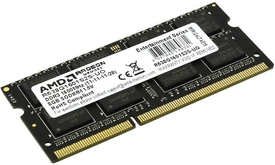 Оперативная память AMD 8 ГБ DDR3 1600 МГц SODIMM CL11 R538G1601S2S-U