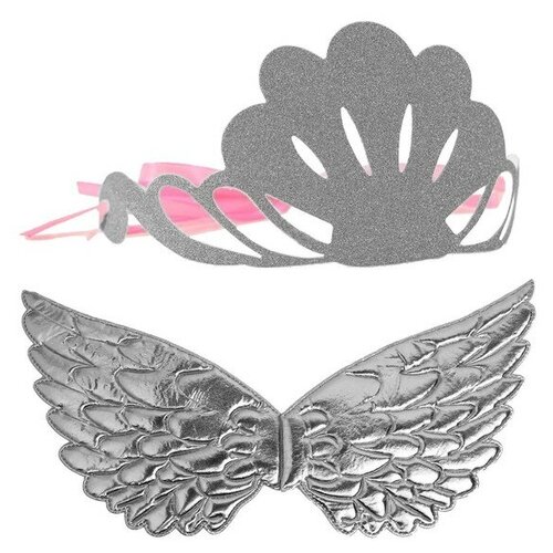 Карнавальный набор «Великолепие», 2 предмета: крылья, корона, цвет серебро карнавальный набор великолепие 2 предмета крылья корона цвет золото 9331830