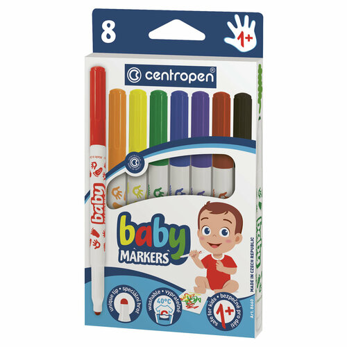 Фломастеры Centropen Baby markers, 08цв, утолщенные, смываемые, картон, европодвес