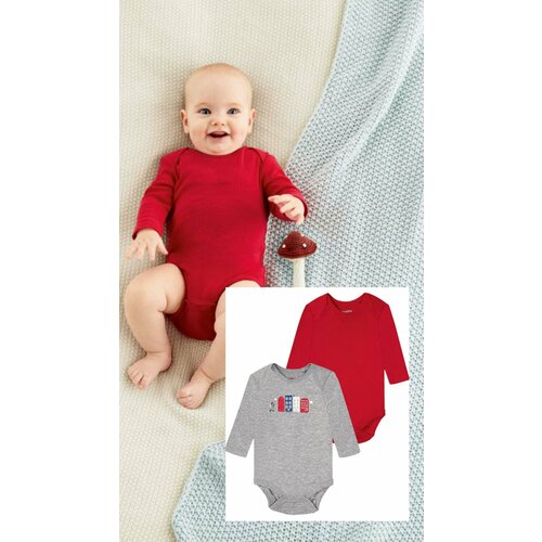 фото Боди lupilu для мальчиков, 2 шт., размер 62/68 (2-6 месяцев), серый, красный