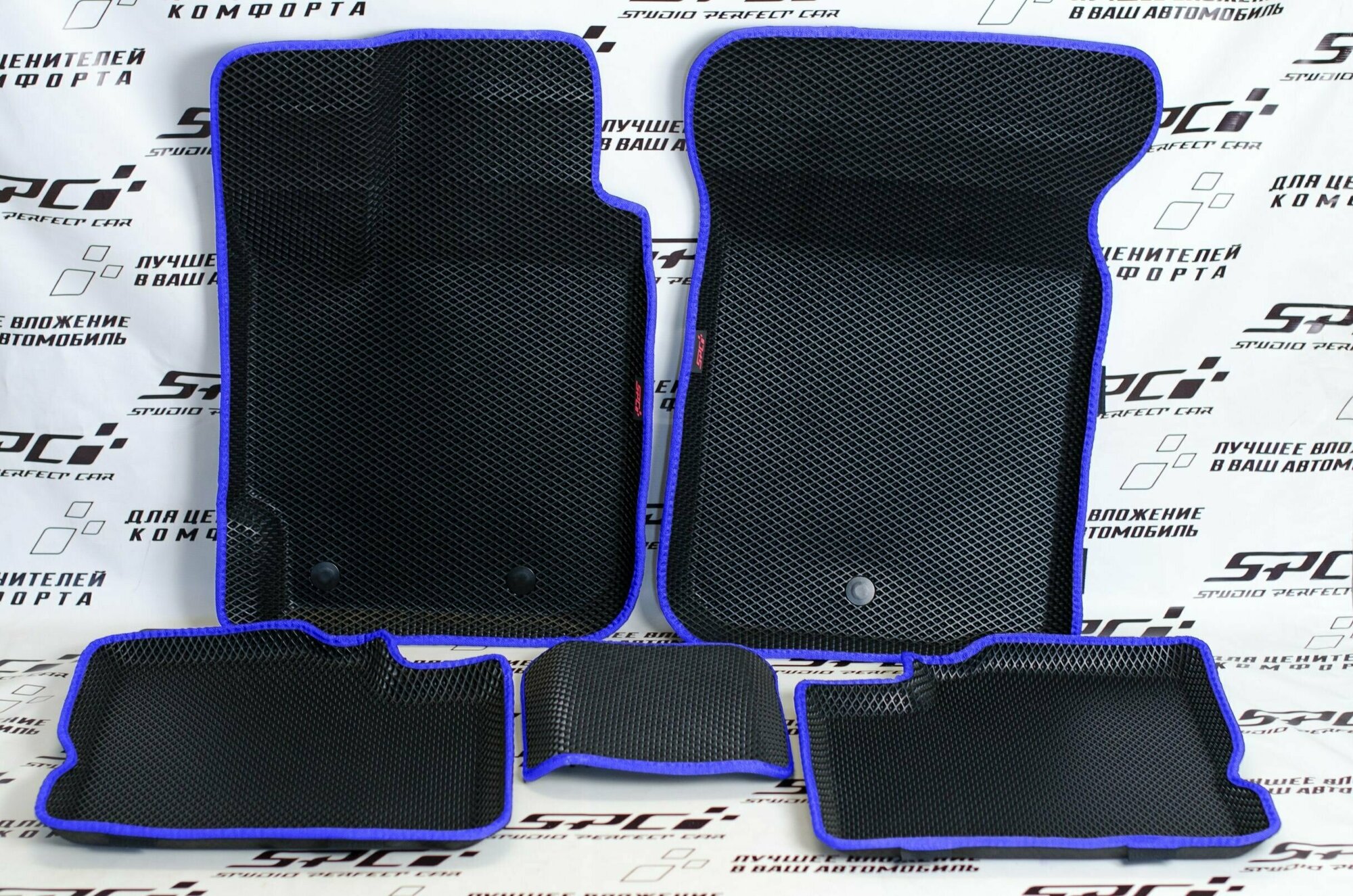 Новинка! Коврики Ева с Пресс Бортами на Nissan Almera III (G15), ПРЕМИУМ_3D, черно-синий
