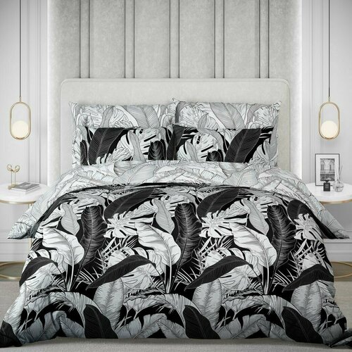 Постельное белье 2 спальное перкаль (70х70) простынь на резинке Fine Line Джунгли