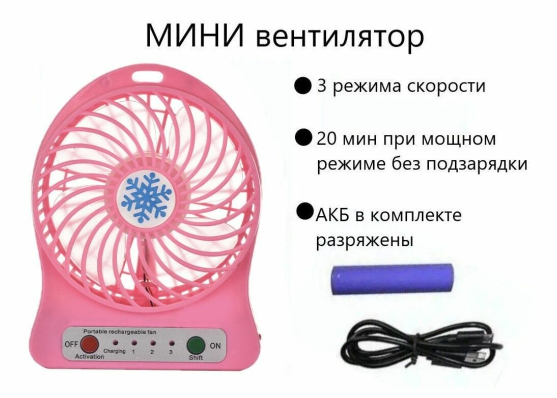 Настольный портативный мини-вентилятор USB с аккумулятором / вентилятор настольный - фотография № 1