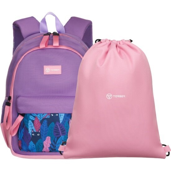 Рюкзак Torber CLASS X Mini, сиреневый/розовый с орнаментом, полиэстер 900D + Мешок для обуви в !