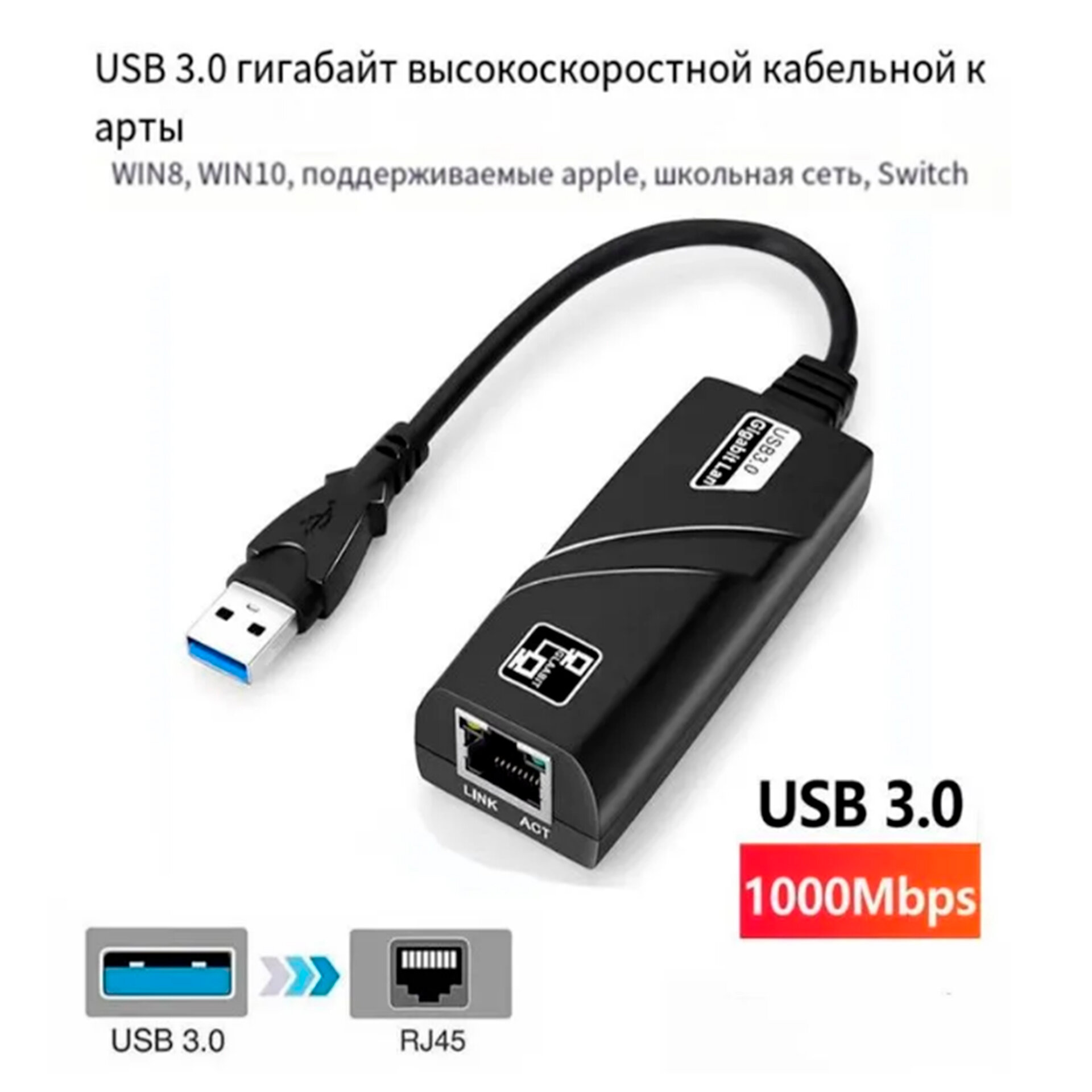 USB - RJ45 ethernet LAN переходник Сетевой адаптер USB 3.0 на RJ45 ethernet LAN сетевая карта