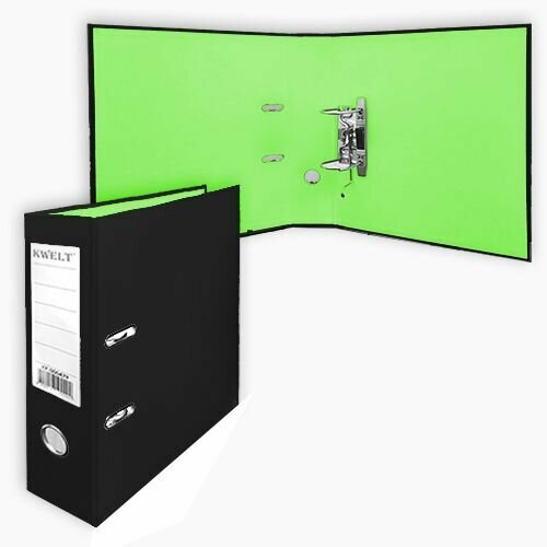 Папка-регистратор А4 KWELT сборная 75мм чернаясветло-зеленая ПВХ двухсторонний этикетка для маркировки металлическая окантовка КР-000452 475₽