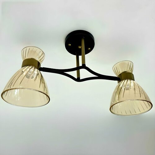 Люстра потолочная с сменными лампочками цоколь Е27 потолочный светильник с плафонами 2 рожка черная с латунью 2000₽