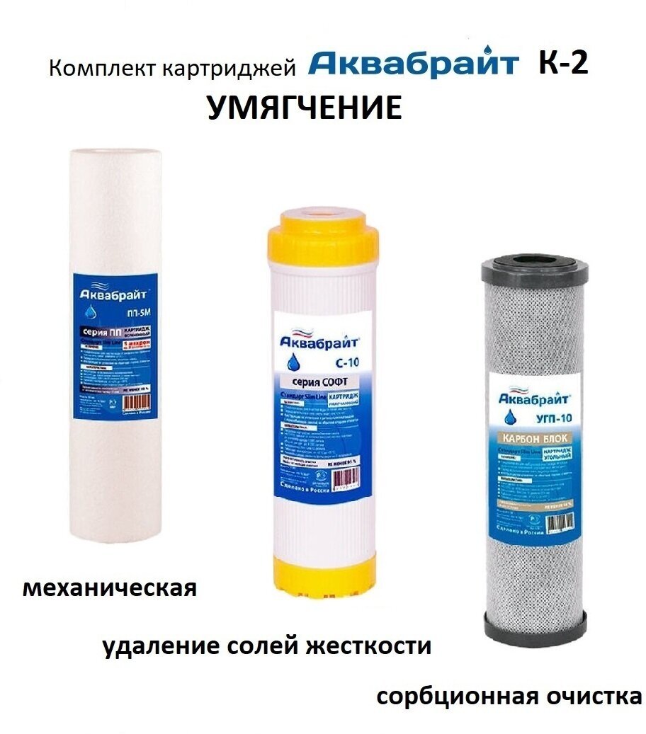 Аквабрайт комплект картриджей Умягчение К-2, 1 уп, 3 шт. — фото 1