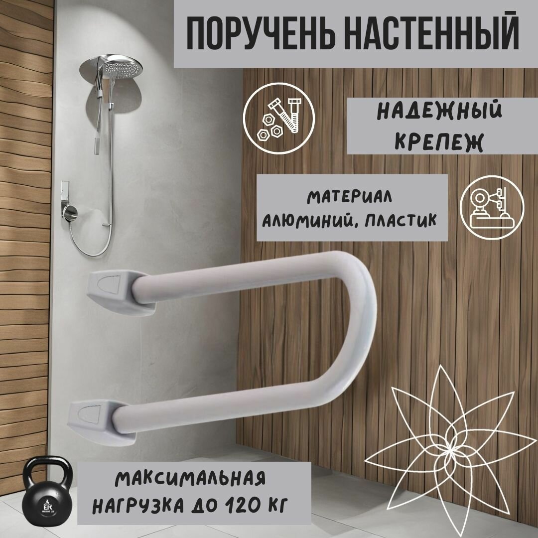 Поручень на стену Primanova M-KV08-01 выдерживает до 120 кг материал алюминий пластик цвет - белый размеры 525х21х20 см