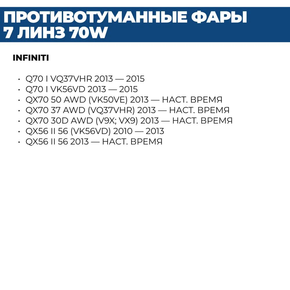 Противотуманные фары ПТФ светодиодные, 70W 7 линз для Nissan X-Trail II Qashqai II Murano Juke Infiniti EX FX II, 2 шт. — фото 1