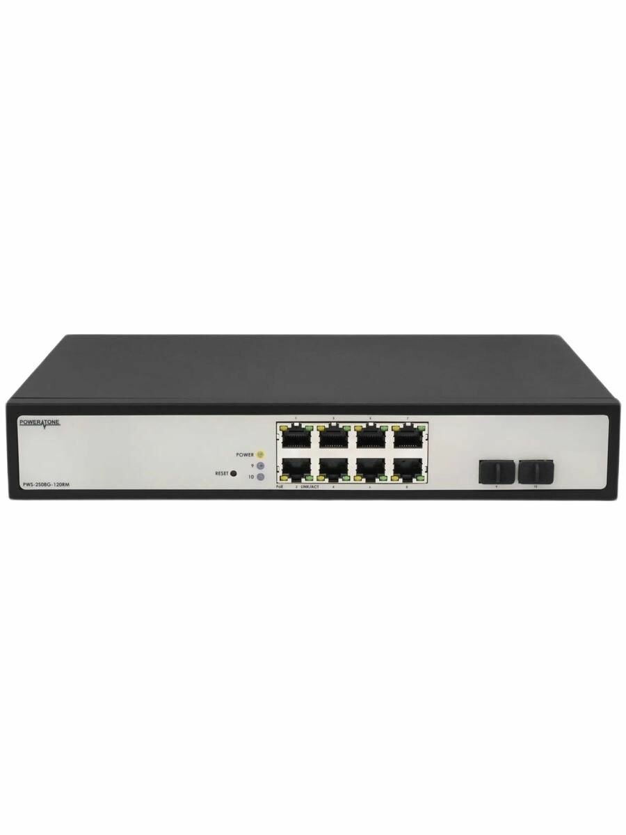 Управляемый гигабитный 8 портовый Web Smarp PoE коммутатор POWERTONE PWS-2S08G-120RM