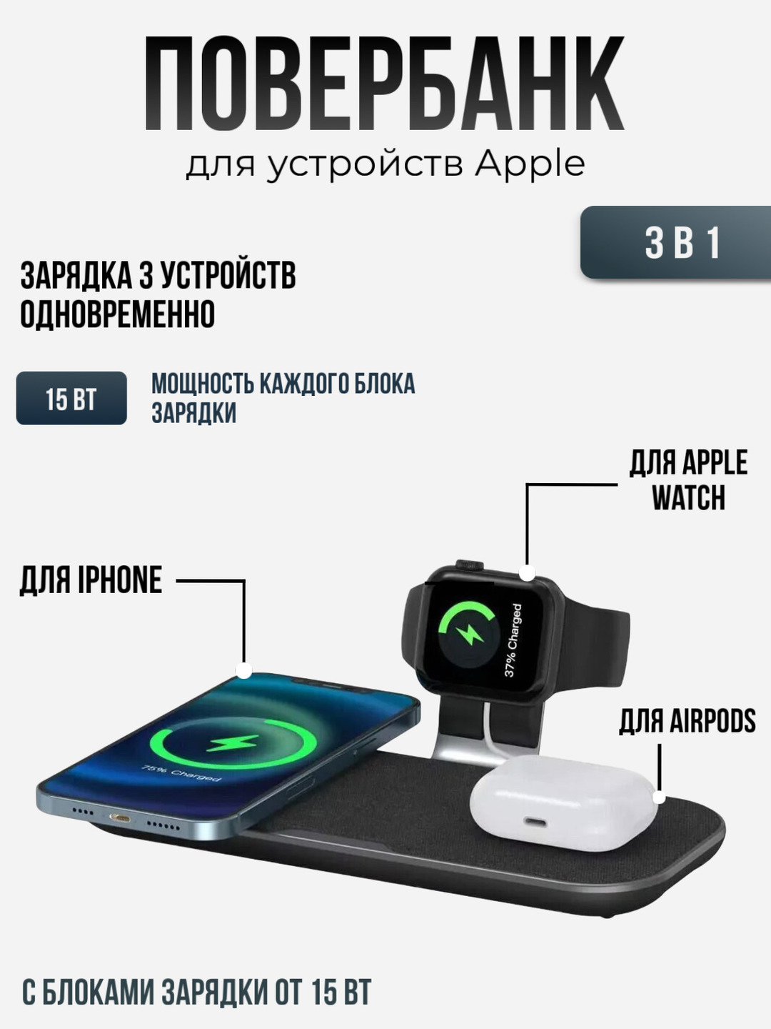 Беспроводная зарядка WIWU Power Air 3в1, для Apple, Huawei и Samsung