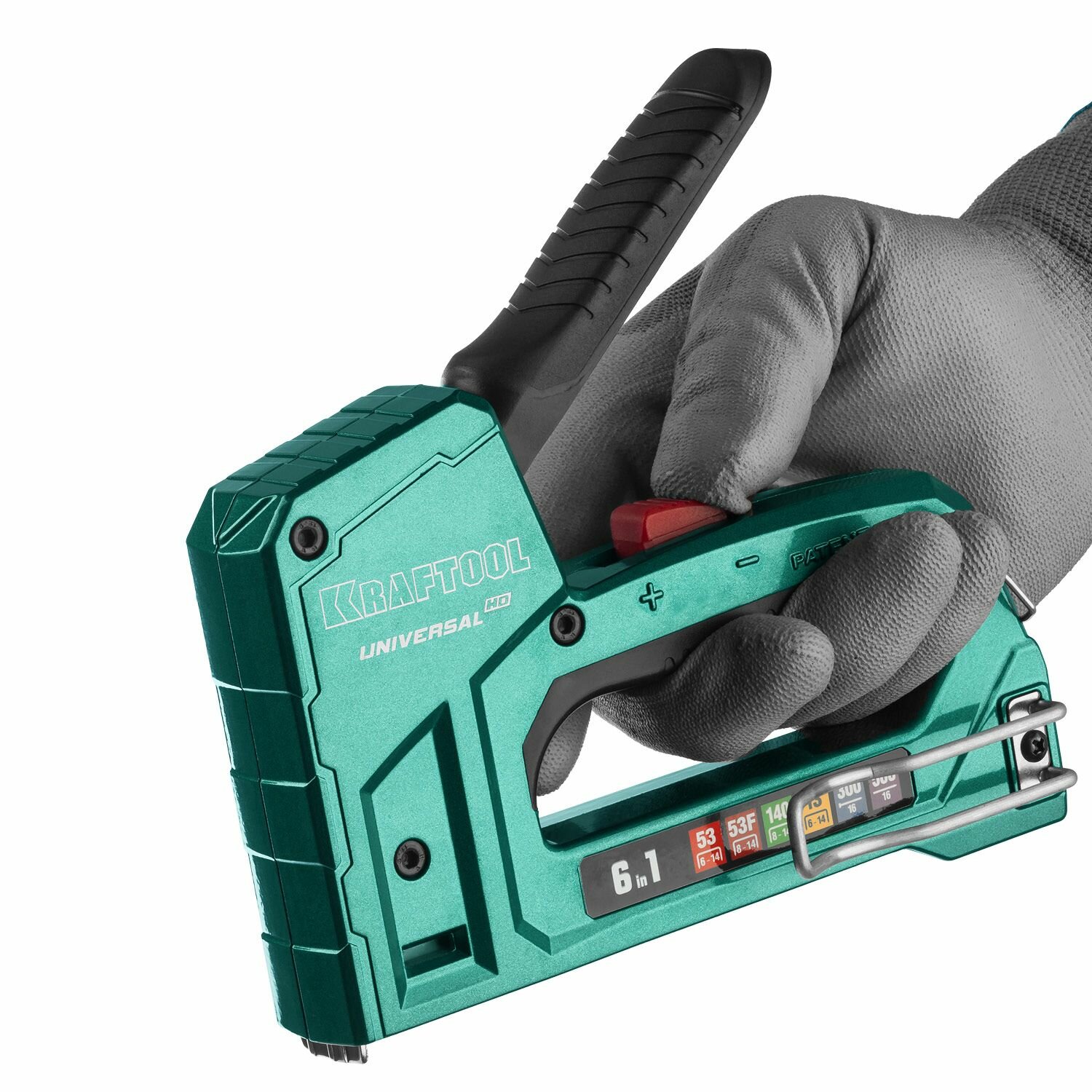 Universal-HD 6-в-1: 53 A/10/JT21 23GA 6 - 14 мм/140 G/11/57 20GA 8 - 14 мм/13/53F/300/500 универсальный алюминиевый степлер KRAFTOOL