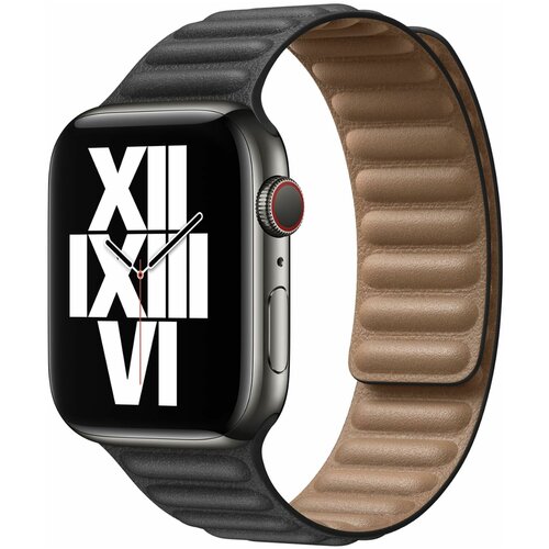 спортивный ремешок apple sport loop game black blue для apple watch nike 42 44 45 49mm mujx3zm a Ремешок Apple Leather Link Black M/L для Apple Watch 42-44-45-49mm MY9N2ZM/A