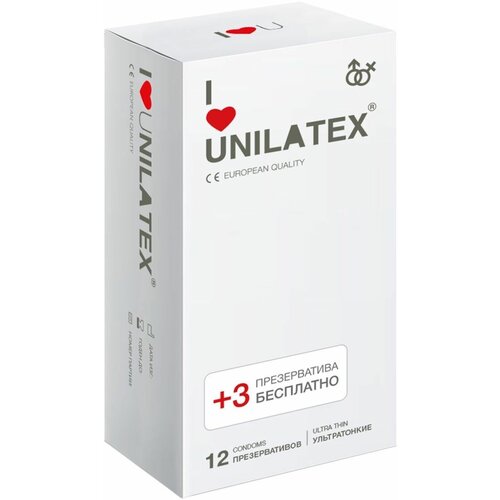 Ультратонкие презервативы Unilatex Ultra Thin - 12 шт. + 3 шт. в подарок