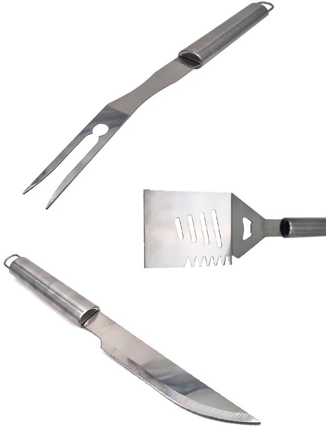 Набор кухонных принадлежностей: нож, лопатка кулинарная и вилка для барбекю (BBQ) и гриля, из нержавеющей стаои, 3 предмета - фотография № 8