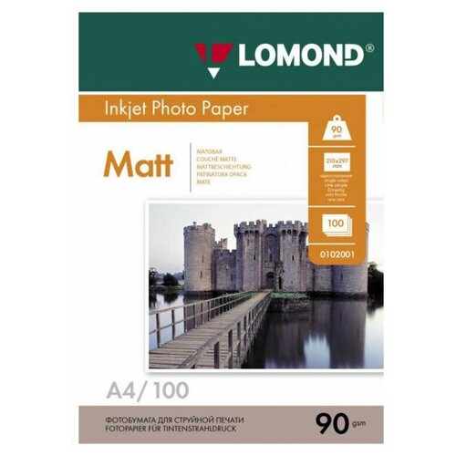 Фотобумага для струйной печати А4, 100 листов LOMOND, 90 г/м2, односторонняя, матовая (0102001) lomond 0102001