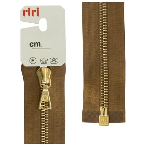 фото Молния металл, gold, разъёмная 1 замок, на атласной тесьме, 4 мм, 70 см, цвет 2223,светло-коричневый riri