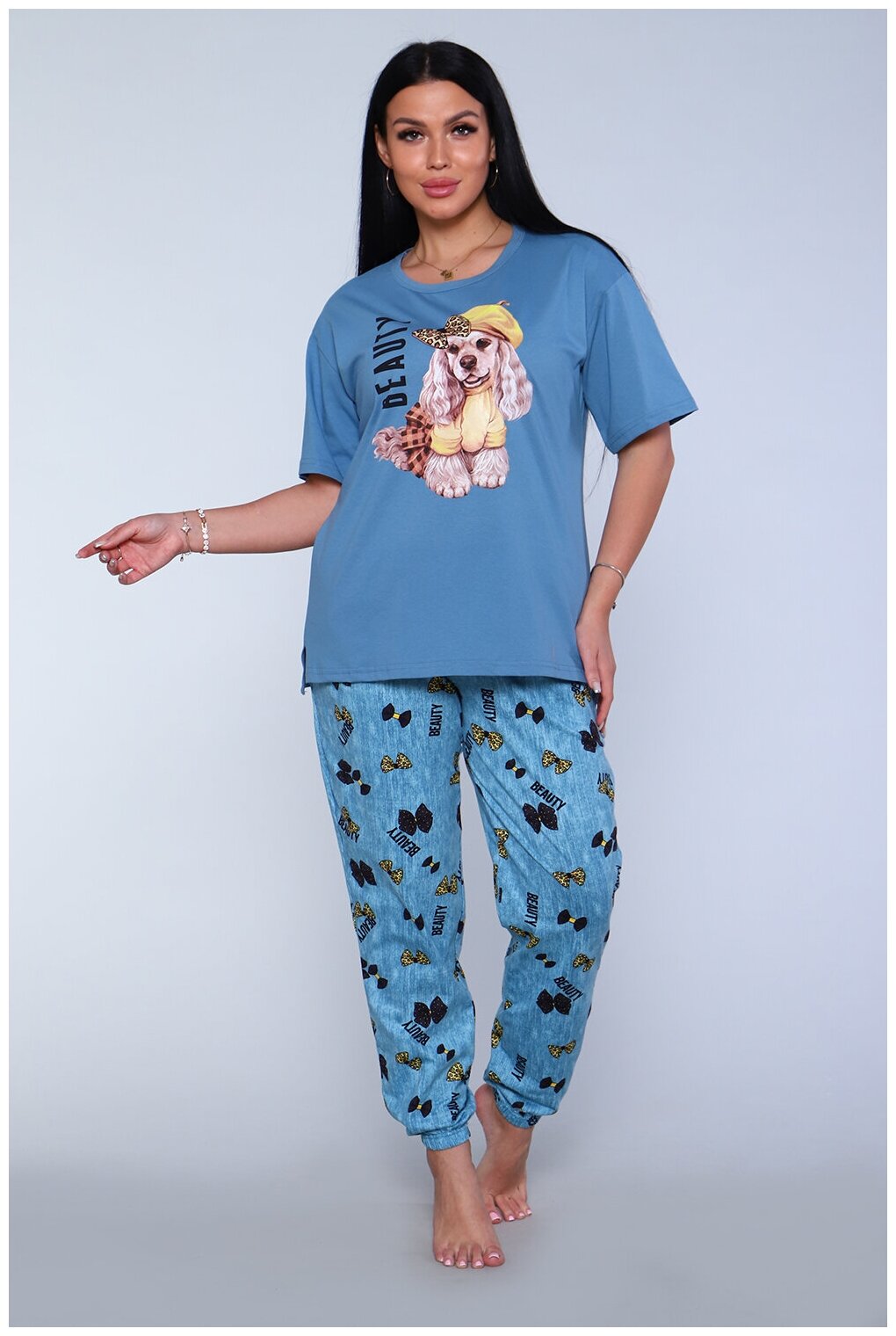Женский домашний костюм/ пижама (футболка+ брюки), размер 50 - фотография № 1