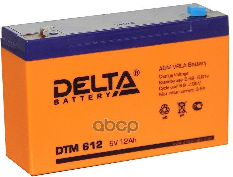 Аккумулятор Ибп 6В 12А. ч. Delta (Dtm 612) (151Х50х100) Agm DELTA battery арт. DTM612