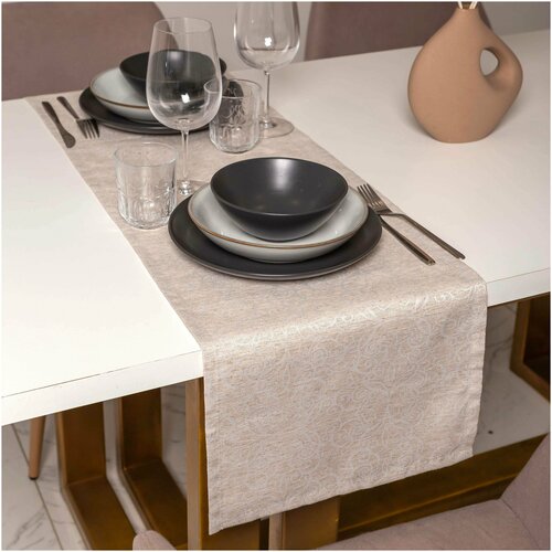 Набор 2 дорожки на стол, кухонная сервировочная скатерть (130Х35 см). Полулен. Орнамент с пропиткой / Ornement