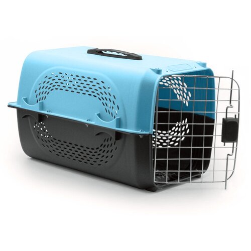 Пластиковая клиппер-переноска для кошек и собак НР-А01, 46х28х31см, металлическая дверь с пружинным замком, голубая