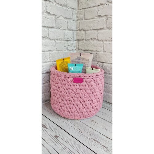 Корзина для хранения из трикотажной пряжи / Knitted basket from Julia Artemуeva with love / розовая