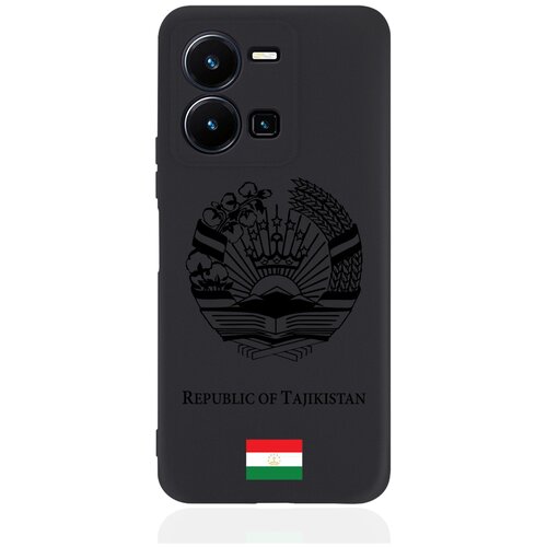 Черный силиконовый чехол SignumCase для Vivo Y35 Черный лаковый Герб Таджикистана