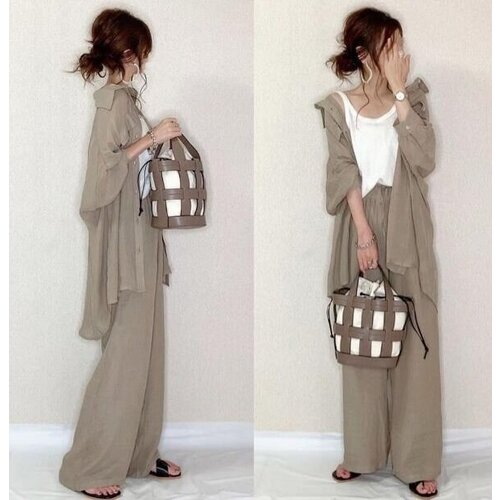 фото Женский костюм, коллекция 2023 оверсайз, корейская мода, хаки canton